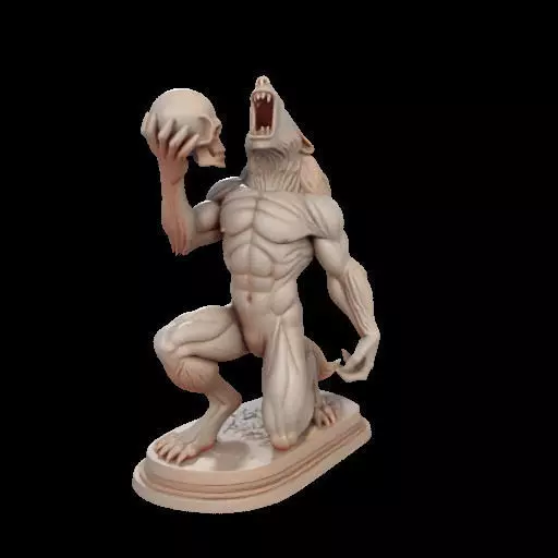 2026  Ivory Werewolf Howling with Skull  3D Model 3D print model_24