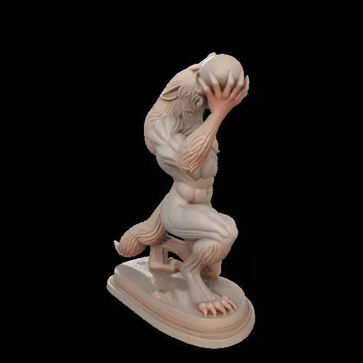 2026  Ivory Werewolf Howling with Skull  3D Model 3D print model_3