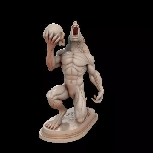 2026  Ivory Werewolf Howling with Skull  3D Model 3D print model_25