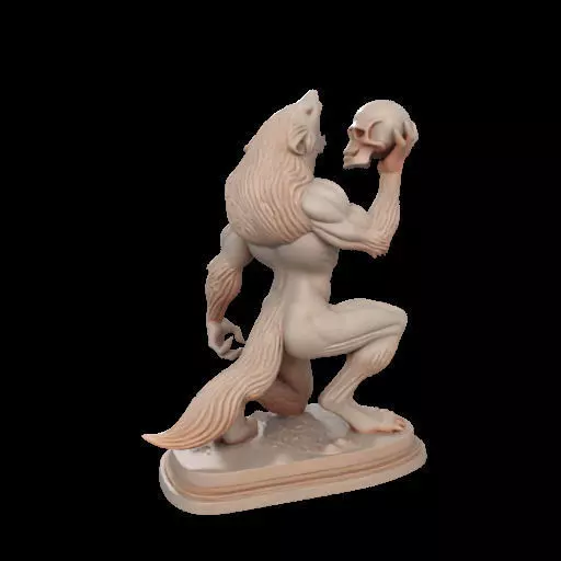2026  Ivory Werewolf Howling with Skull  3D Model 3D print model_9