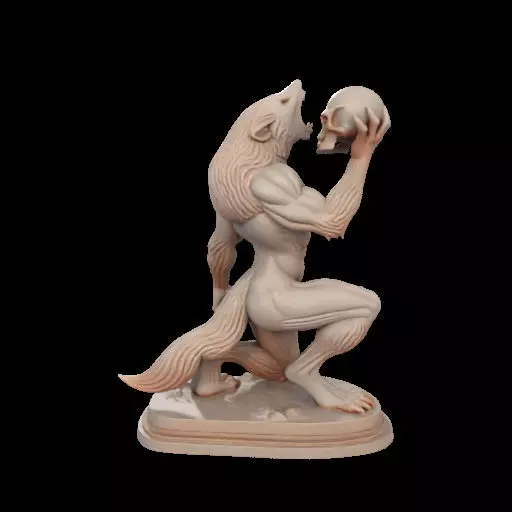 2026  Ivory Werewolf Howling with Skull  3D Model 3D print model_7