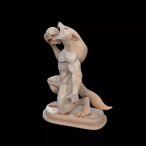 2026  Ivory Werewolf Howling with Skull  3D Model 3D print model_21