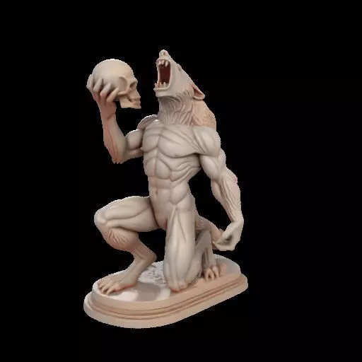 2026  Ivory Werewolf Howling with Skull  3D Model 3D print model_23