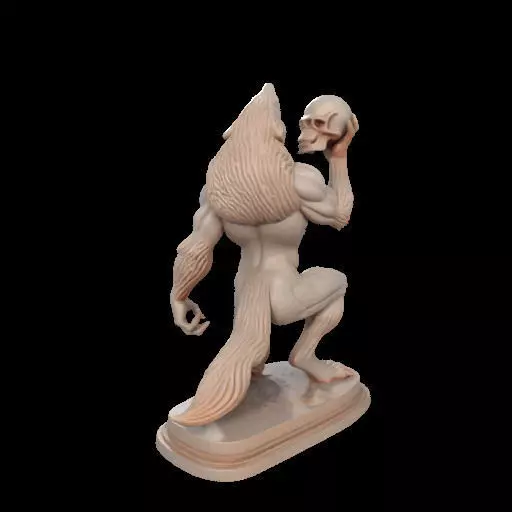 2026  Ivory Werewolf Howling with Skull  3D Model 3D print model_11