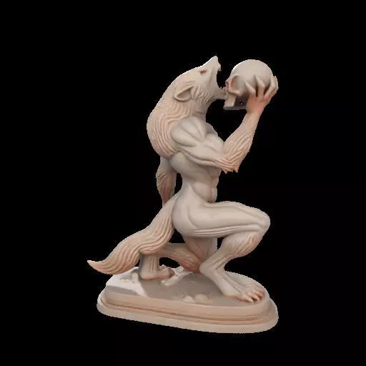 2026  Ivory Werewolf Howling with Skull  3D Model 3D print model_6