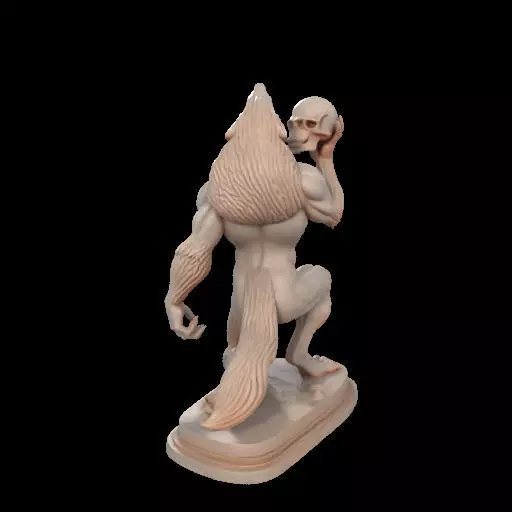 2026  Ivory Werewolf Howling with Skull  3D Model 3D print model_13