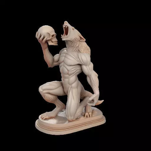 2026  Ivory Werewolf Howling with Skull  3D Model 3D print model_12