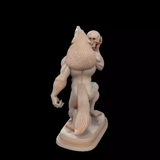 2026  Ivory Werewolf Howling with Skull  3D Model 3D print model_14