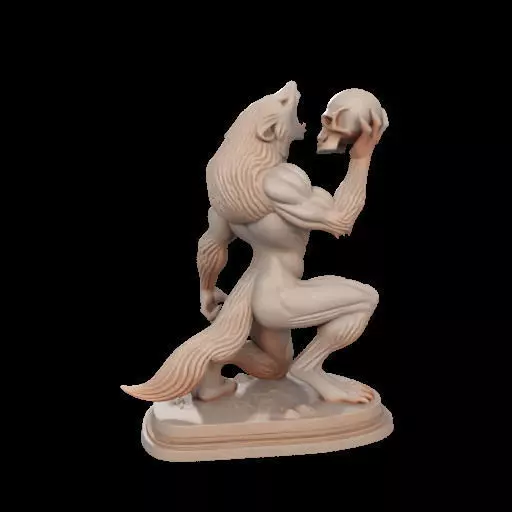2026  Ivory Werewolf Howling with Skull  3D Model 3D print model_8