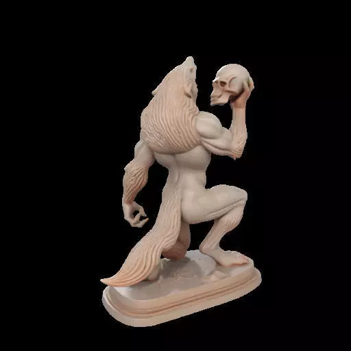 2026  Ivory Werewolf Howling with Skull  3D Model 3D print model_10