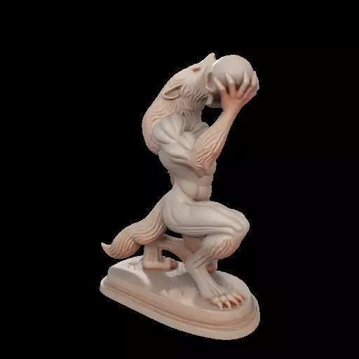 2026  Ivory Werewolf Howling with Skull  3D Model 3D print model_4