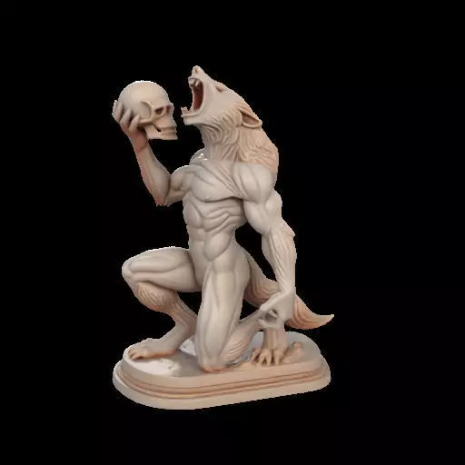2026  Ivory Werewolf Howling with Skull  3D Model 3D print model_1