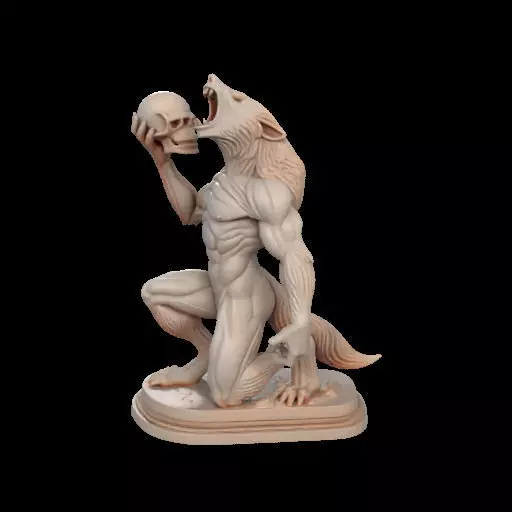 2026  Ivory Werewolf Howling with Skull  3D Model 3D print model_0