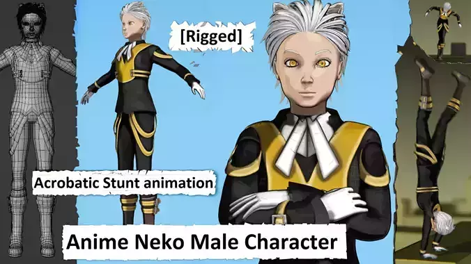 Neko Male Character Acrobatic Stunt animation
