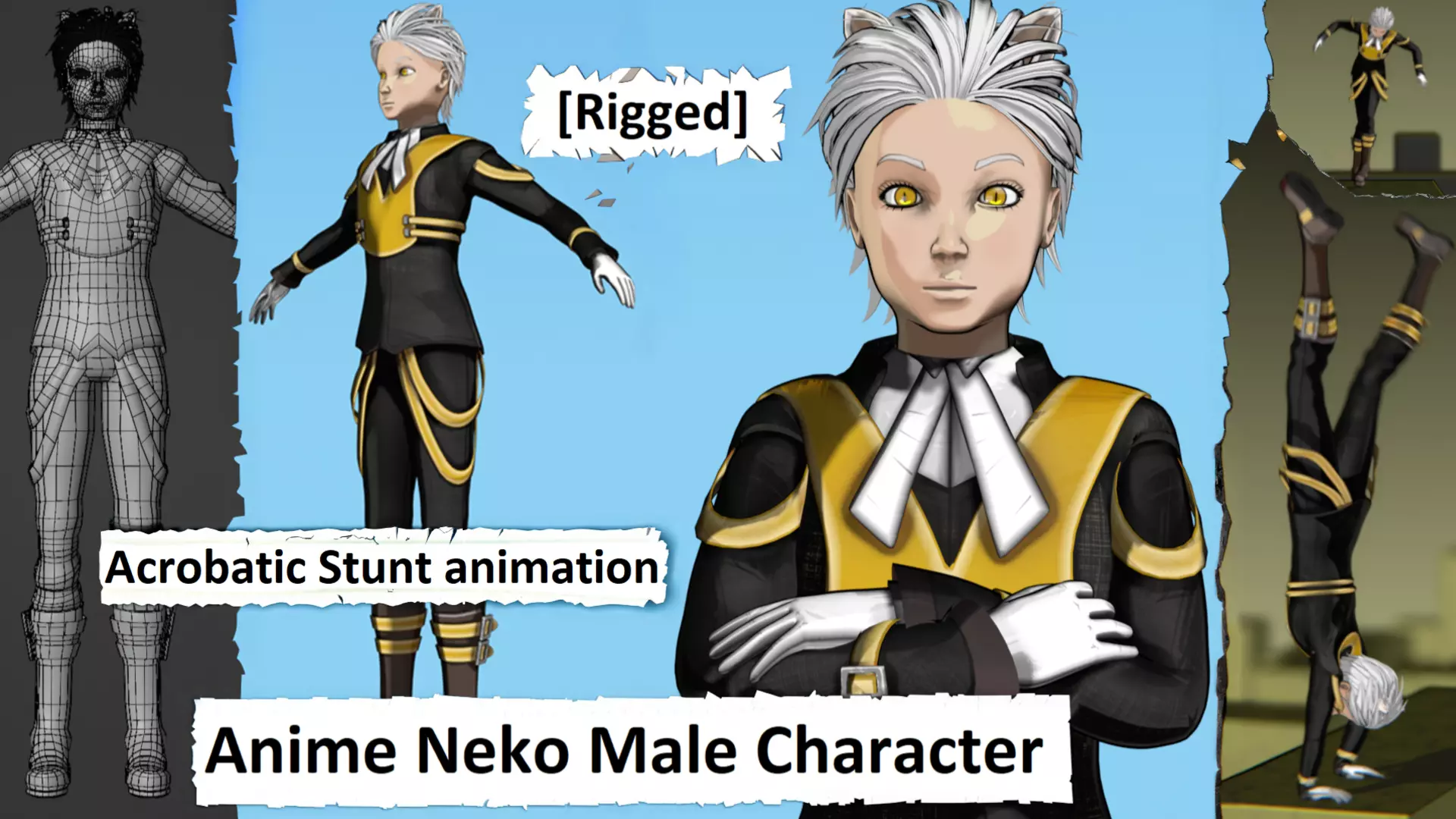 Neko Male Character Acrobatic Stunt animation Low-poly 3D model_0