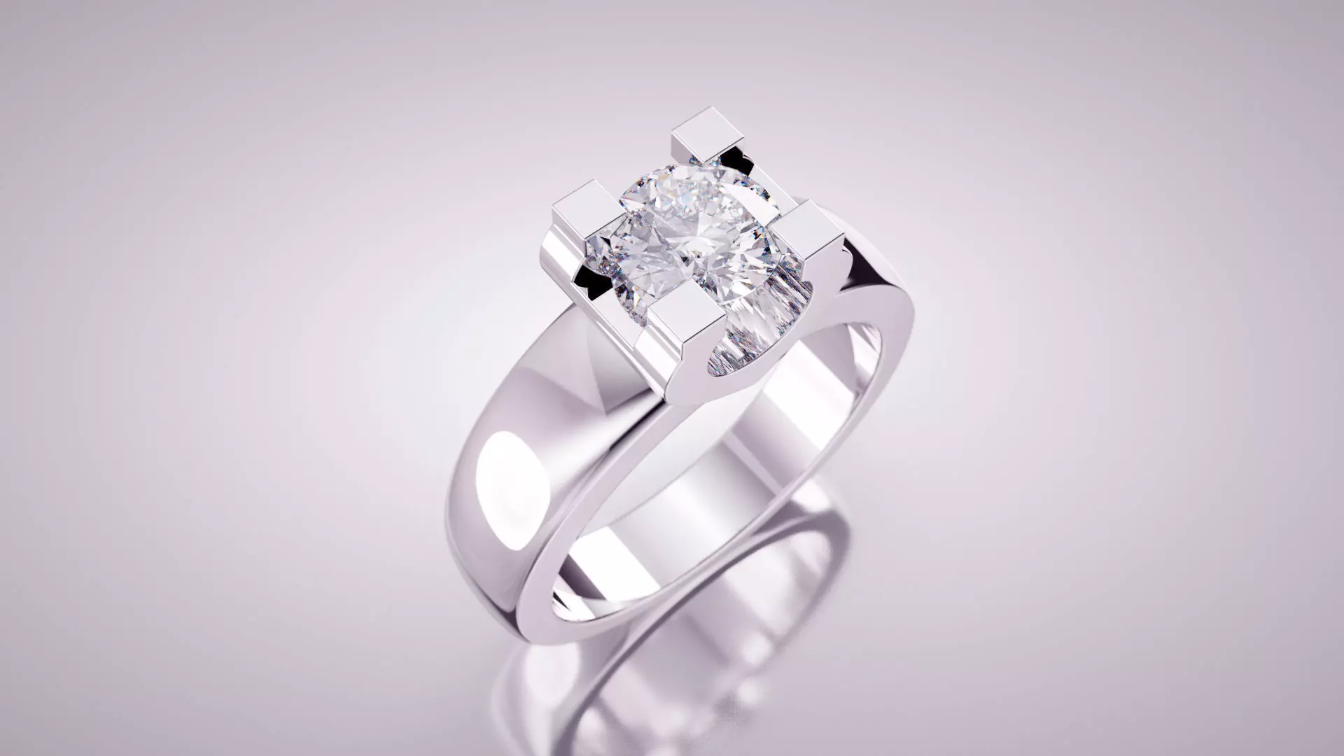 Modern Solitaire Engagement Ring with Square Prongs 3D print model_0