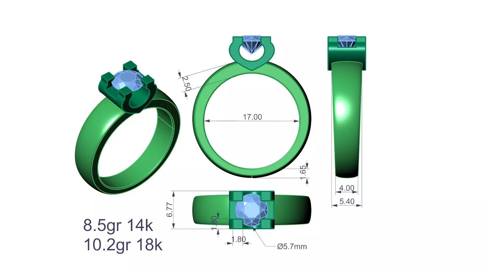 Modern Solitaire Engagement Ring with Square Prongs 3D print model_2