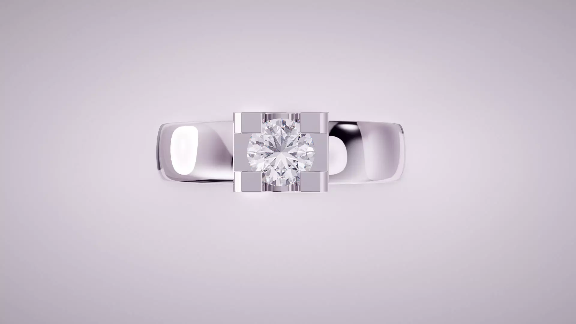 Modern Solitaire Engagement Ring with Square Prongs 3D print model_1