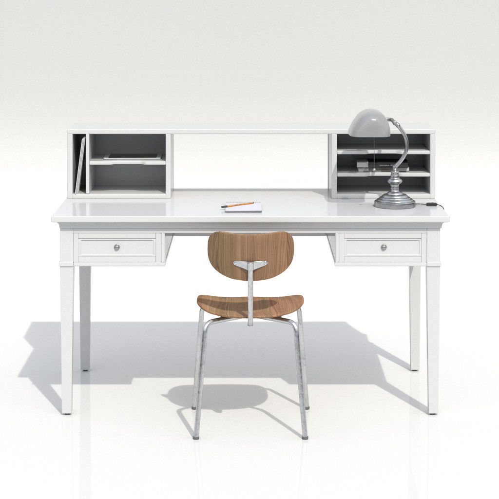 Work Desk Classic White 3D model_1