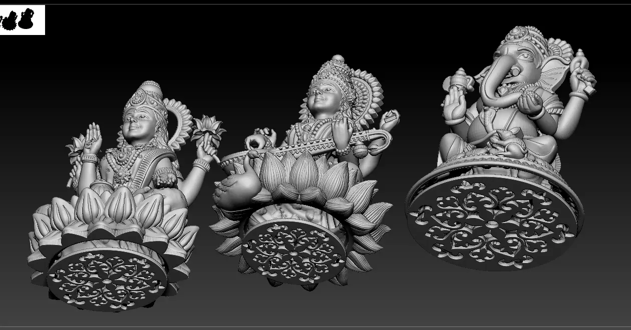 Laxmi Ganesh Saraswati  3D print model 3D print model_1