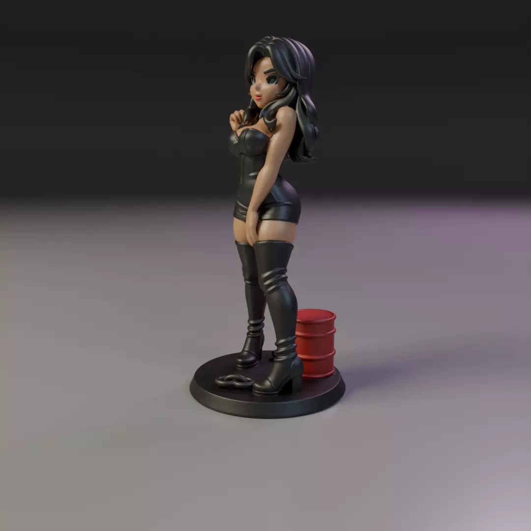 pin-up anime black leather 3D print model_9