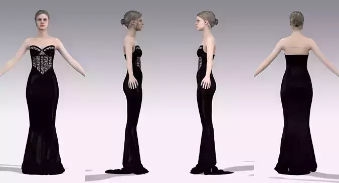corset dress lace fabric center fish dress Low-poly 3D model