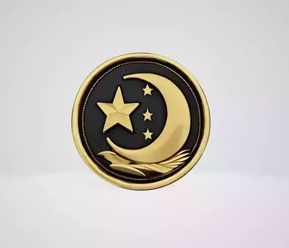 3D Coin Design with Crescent and Stars