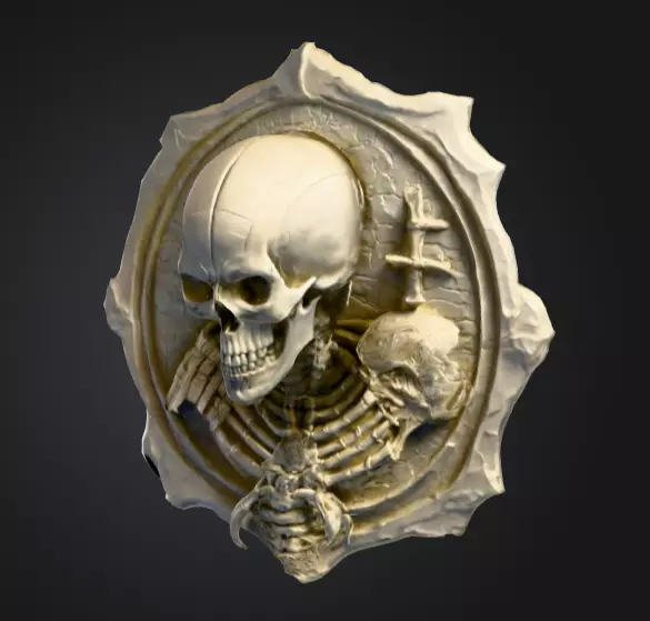 Skeletal Warrior Wall Plaque Low-poly 3D model_7