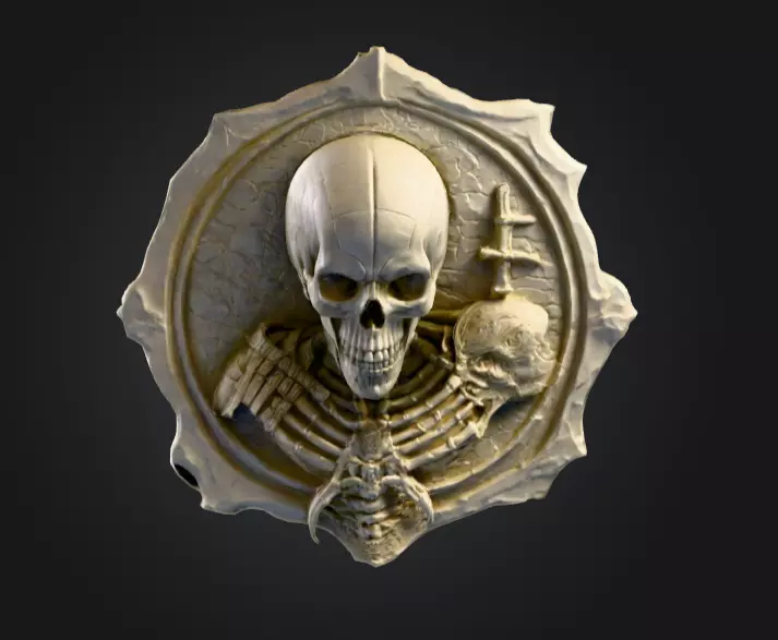 Skeletal Warrior Wall Plaque Low-poly 3D model_0