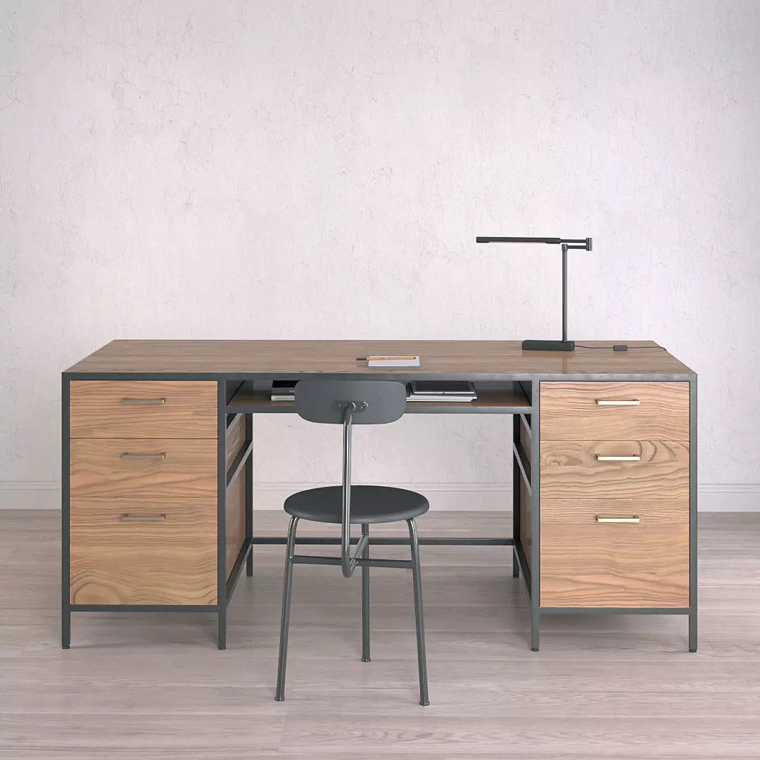 Work Desk Industrial Big 3D model_0