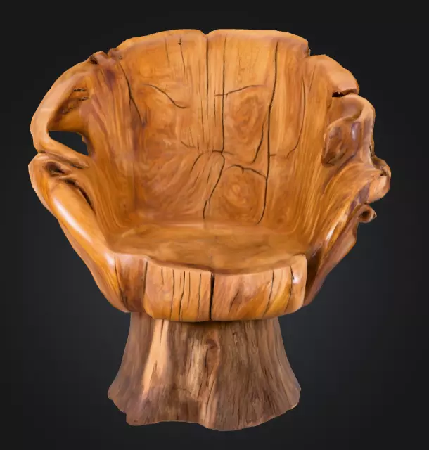 Rustic Tree Chair Low-poly 3D model_0