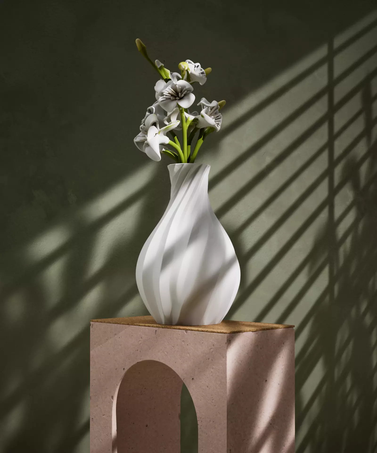 3D vase model with organic twisted Low-poly 3D model