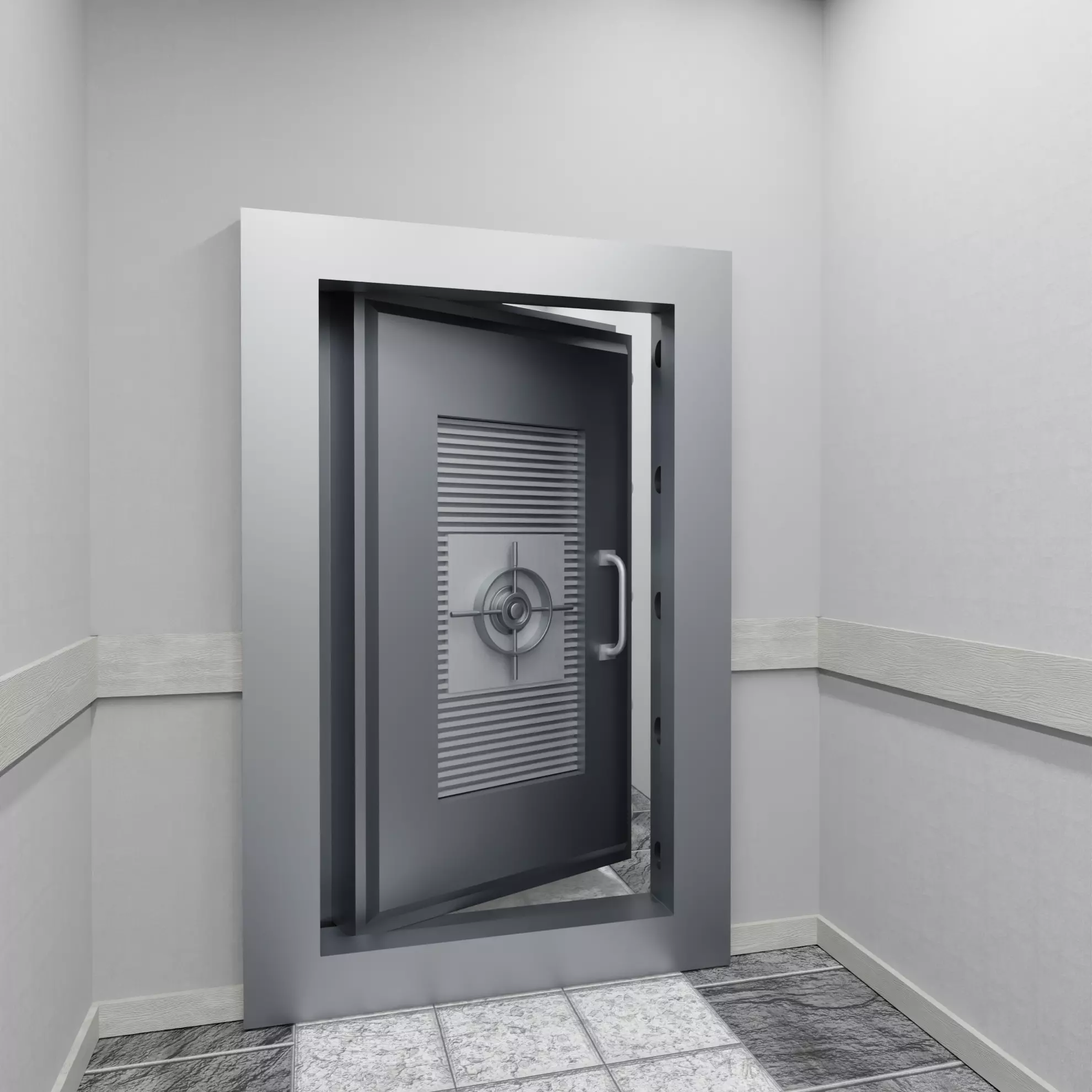 Safe Vault Door and Metal Security Door with Interior Scene 3D model_1