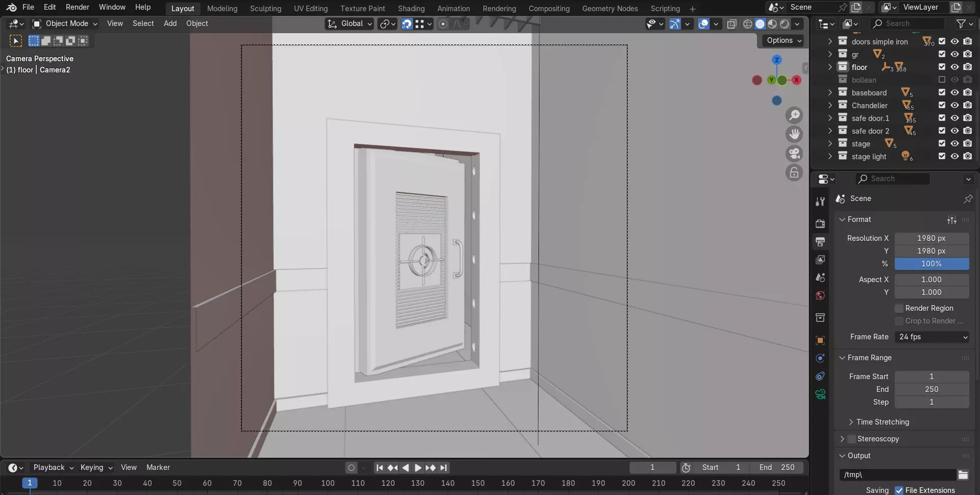 Safe Vault Door and Metal Security Door with Interior Scene 3D model_7