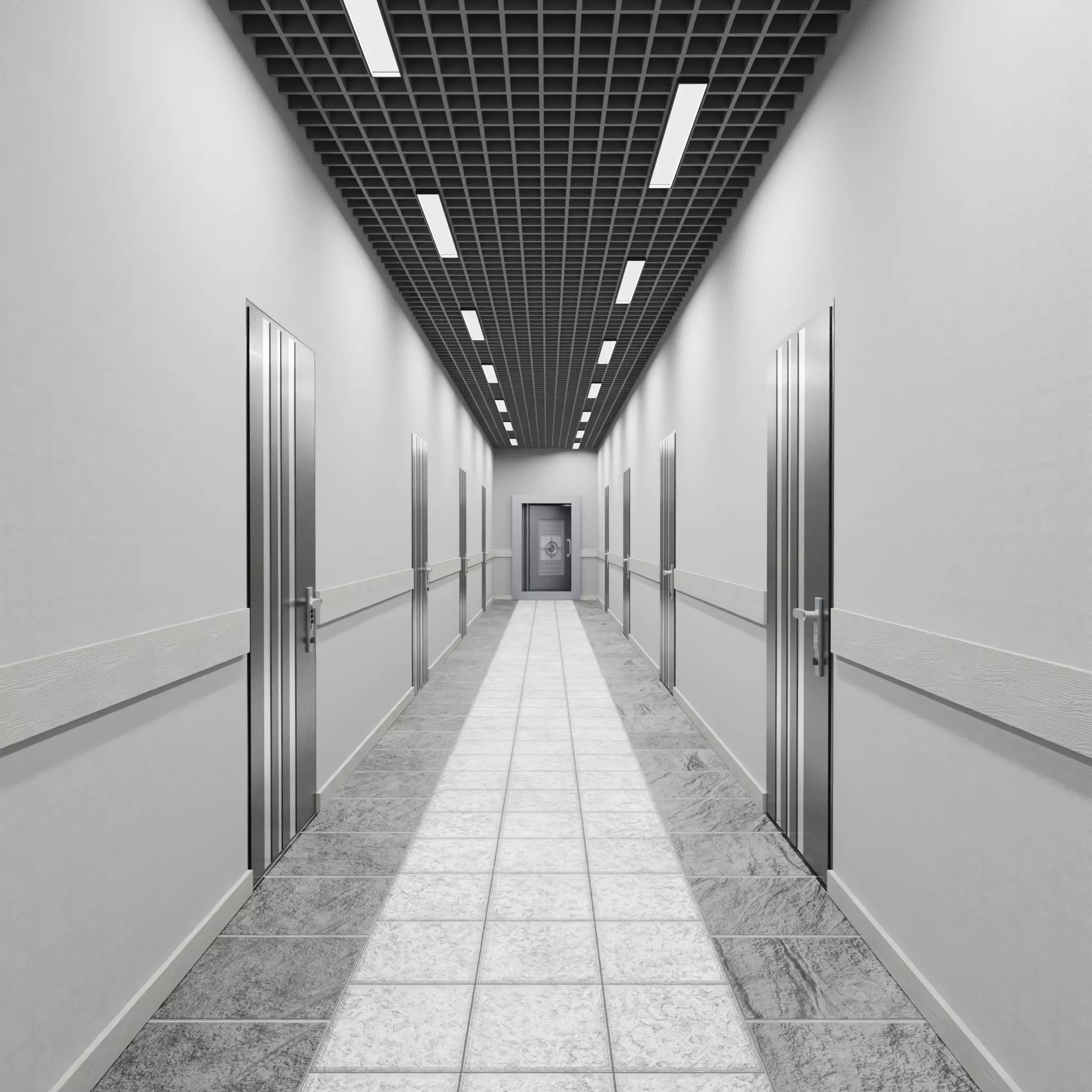 Safe Vault Door and Metal Security Door with Interior Scene 3D model_2