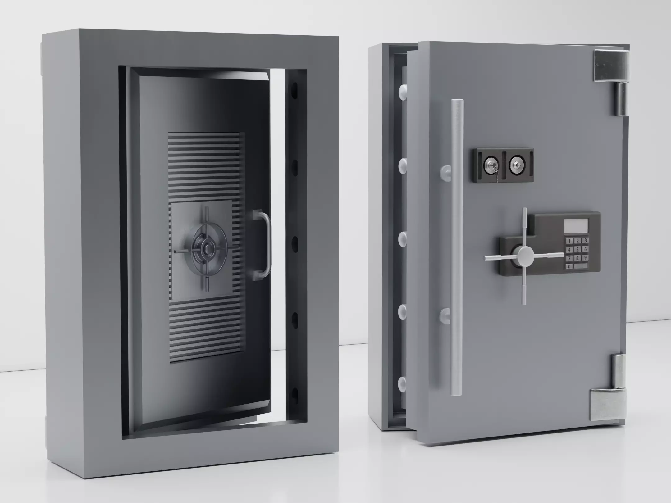 Safe Vault Door and Metal Security Door with Interior Scene 3D model_3