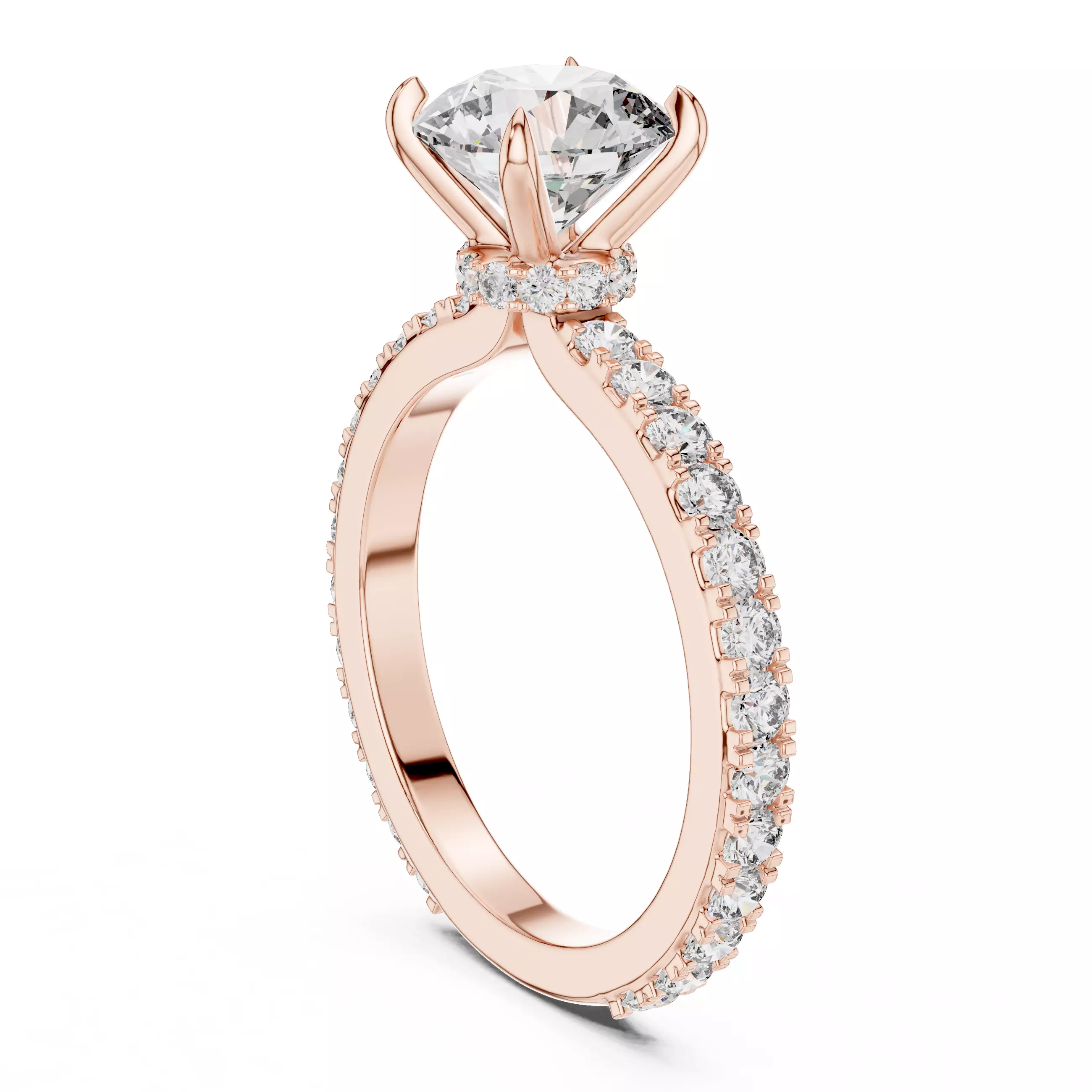 1ct Round Cut Hidden Halo Engagement Wedding Ring 3DM STL Video 3D print model_3