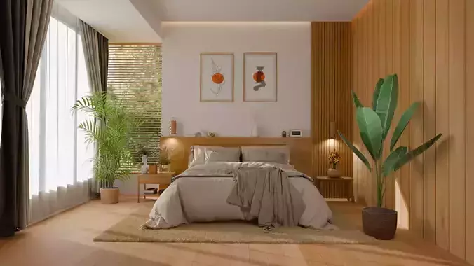 Modern Bedroom Interior Scene - Blender FBX OBJ