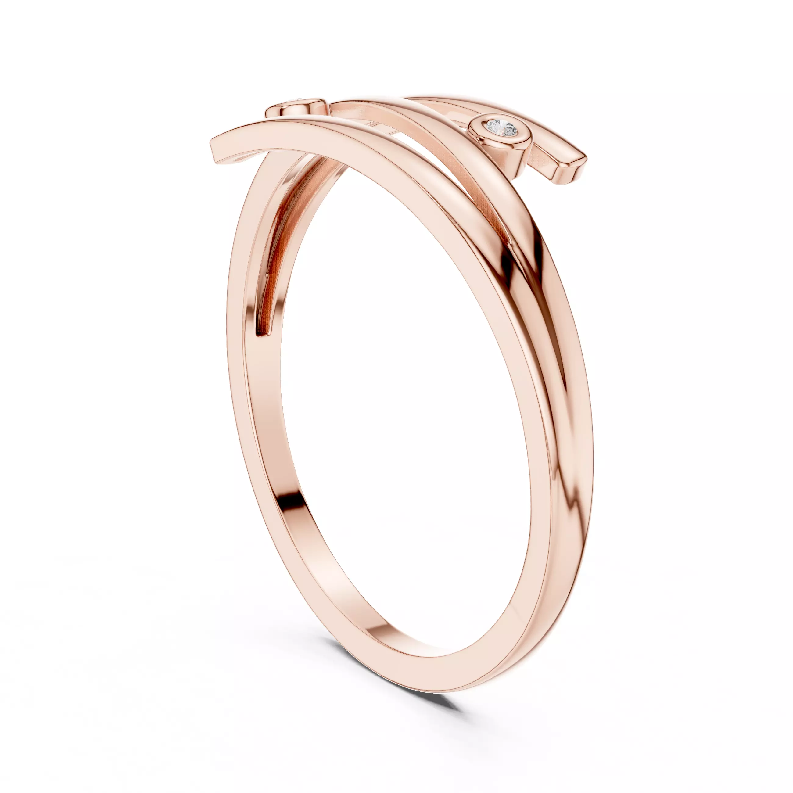 Round Cut Bezel Set Bypass Split Shank Wedding Ring 3DMSTL Video 3D print model_3