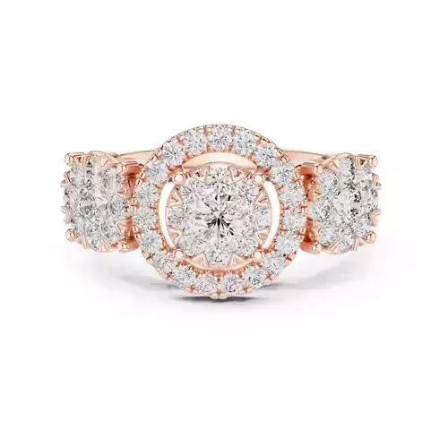 Round Cut Cluster Halo Engagement Wedding Ring 3DM STL Video