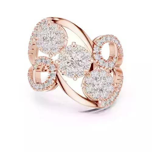 Round Cut Cluster Diamond Curved Engagement Ring 3DM STL Video