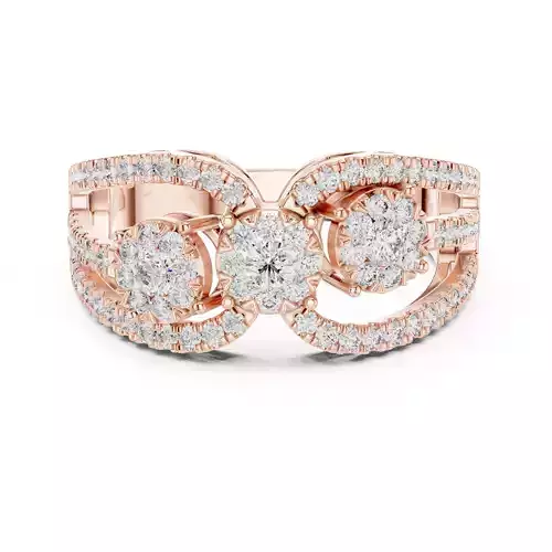 Round Cut Cluster Diamond Dual Pave Band Ring 3DM STL Video