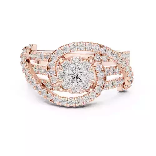 Round Cut Pave Diamond Swirl Engagement Woman Ring 3DM STL Video