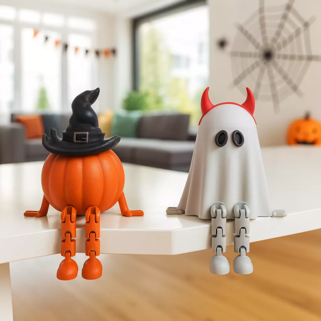 Flexi Articulated Pumpkin and Ghost Halloween Figurines Decors 3D print model_4