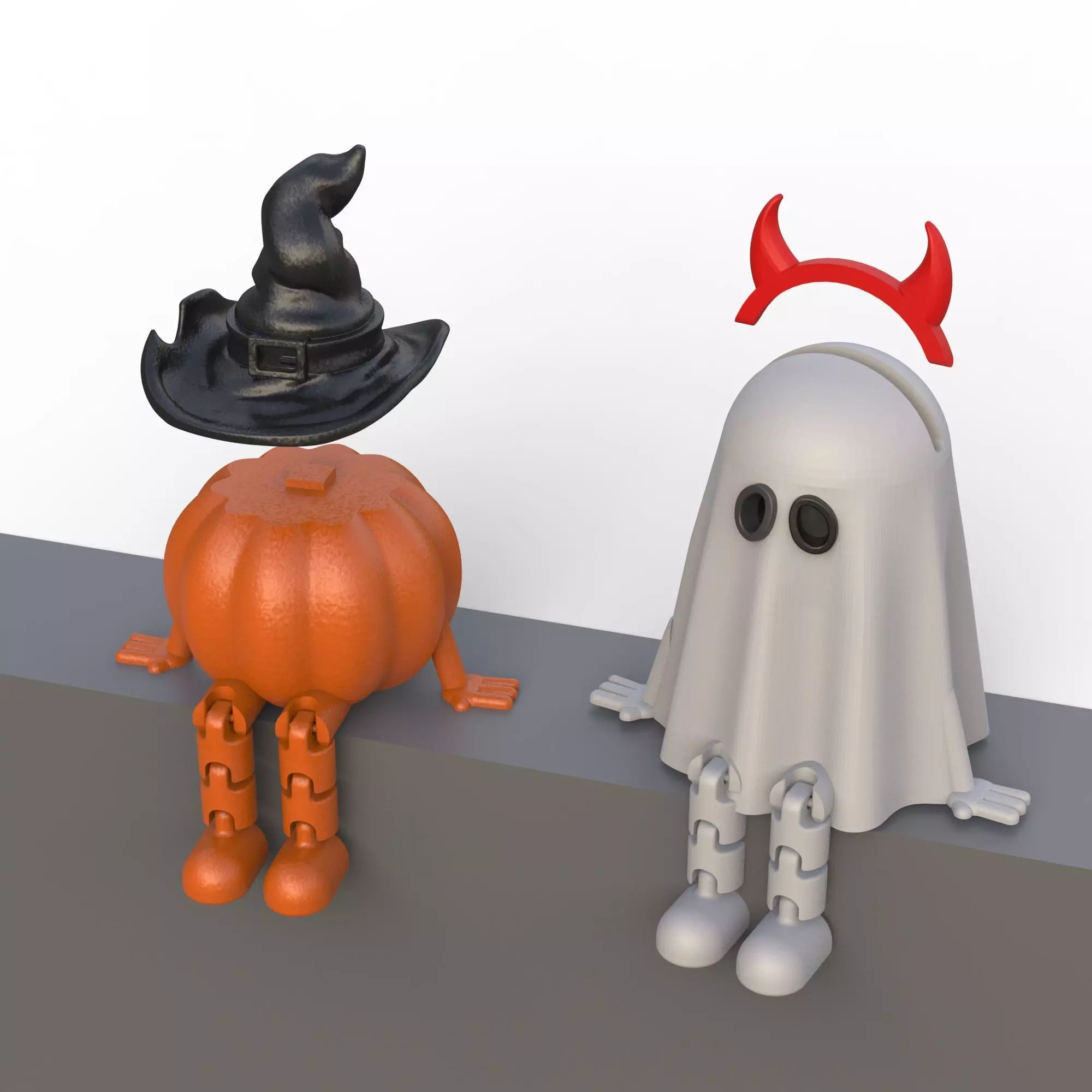 Flexi Articulated Pumpkin and Ghost Halloween Figurines Decors 3D print model_7