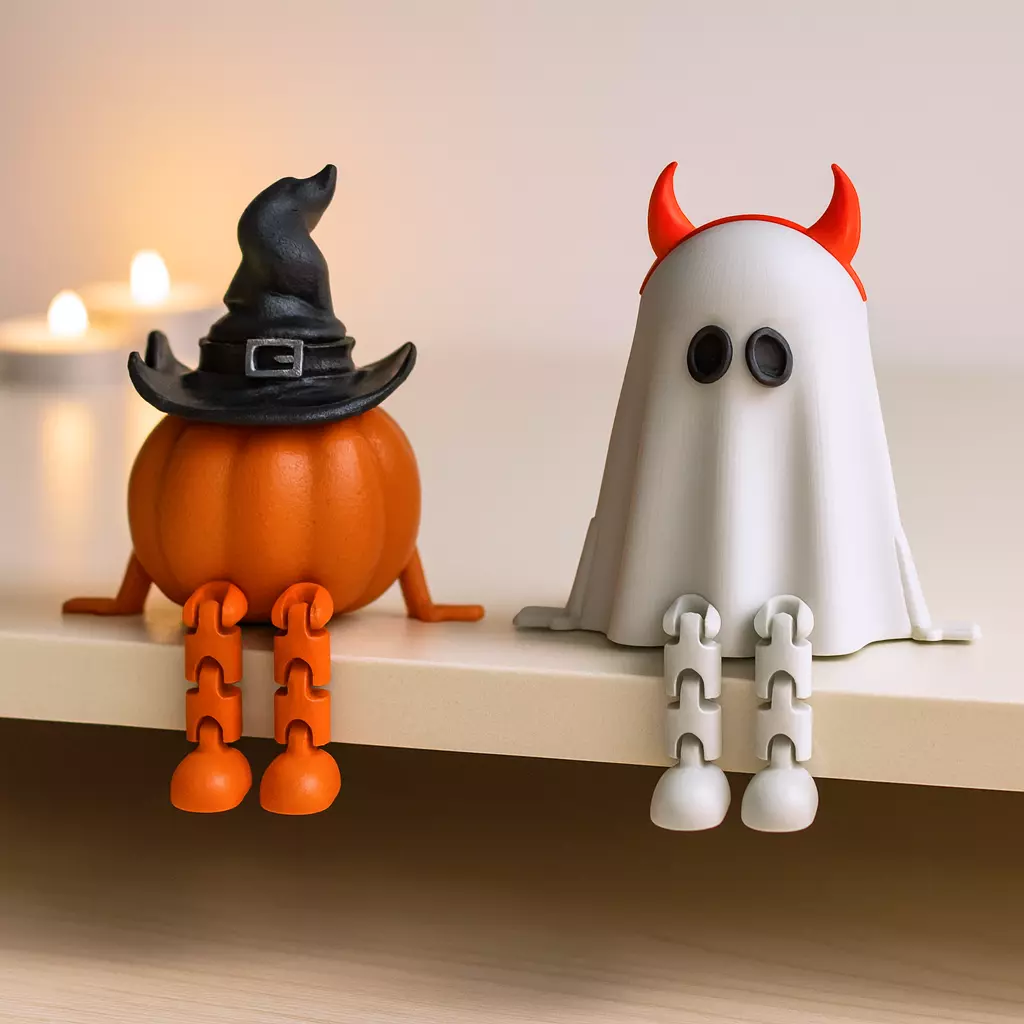 Flexi Articulated Pumpkin and Ghost Halloween Figurines Decors 3D print model_0
