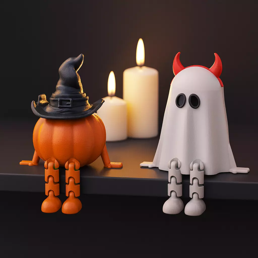 Flexi Articulated Pumpkin and Ghost Halloween Figurines Decors 3D print model_6