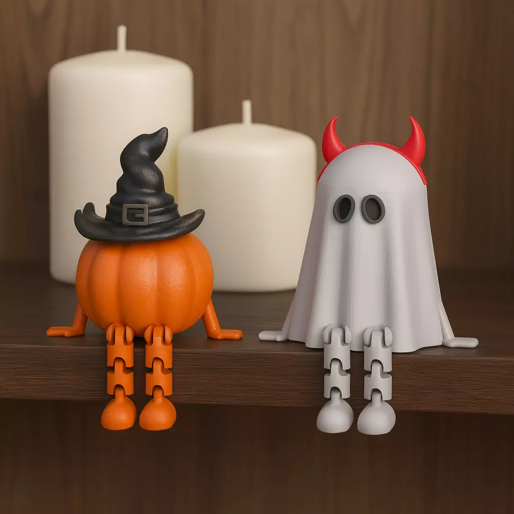 Flexi Articulated Pumpkin and Ghost Halloween Figurines Decors 3D print model_8