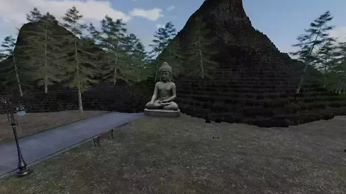 3D Park Environment with Buddha Statue 3D model