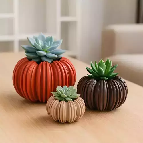 Pumpkin Planter Modern Linear Minimal Design Succulent  Pot 
